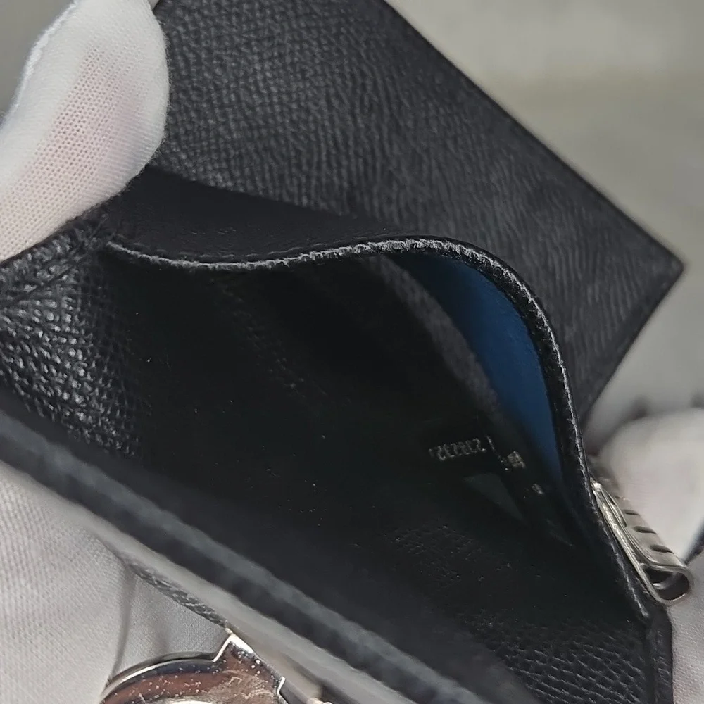 Bulgari Pebbled Leather Keychain Wallet Black